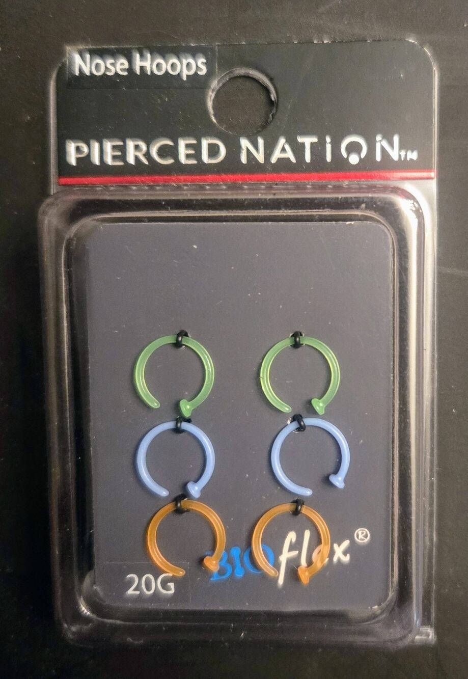 Bioflex Open Nose Ring Hoops 3 Pairs Pierced Nation Flexible Multicolor Size 20G